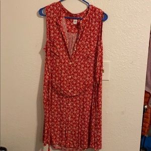 Red floral button down GAP dress w/ tie